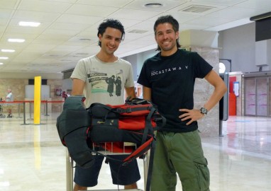 Javier at the airport with Alvaro Cerezo before departing to Indonesia 