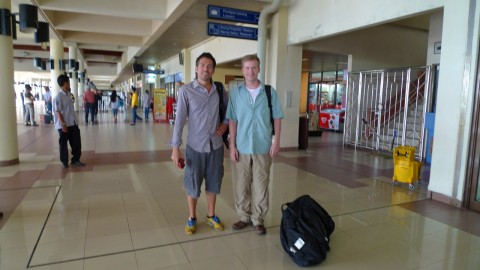 Robertson with Alvaro Cerezo, Docastaway's General Manager: Pickup at the local airport in Indonesia