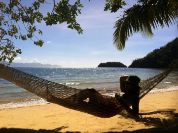 Audrey on her hammock at Marooning Beach