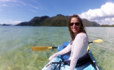 Here's Audrey exploring the surrounding desert islands with Marooning beach behind her.