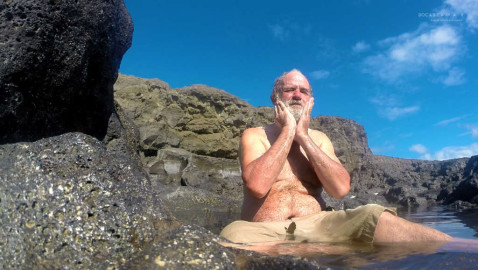 Ian having his daily bath in one of the pools in Hunga Tonga