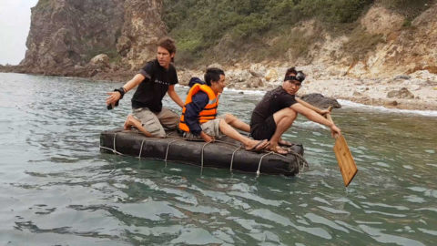 Alvaro Cerezo from Docastaway on the raft with the real life Tarzan. Ho Van Lang